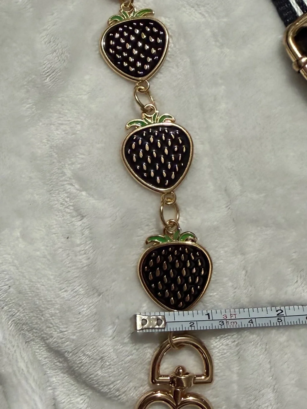 Gold & Black Strawberry Charm Keychain Strap